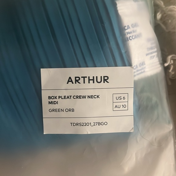 Arthur Apparel Box Pleat Crew Neck Midi Dress in Green Orb | NWT - Picture 5 of 5